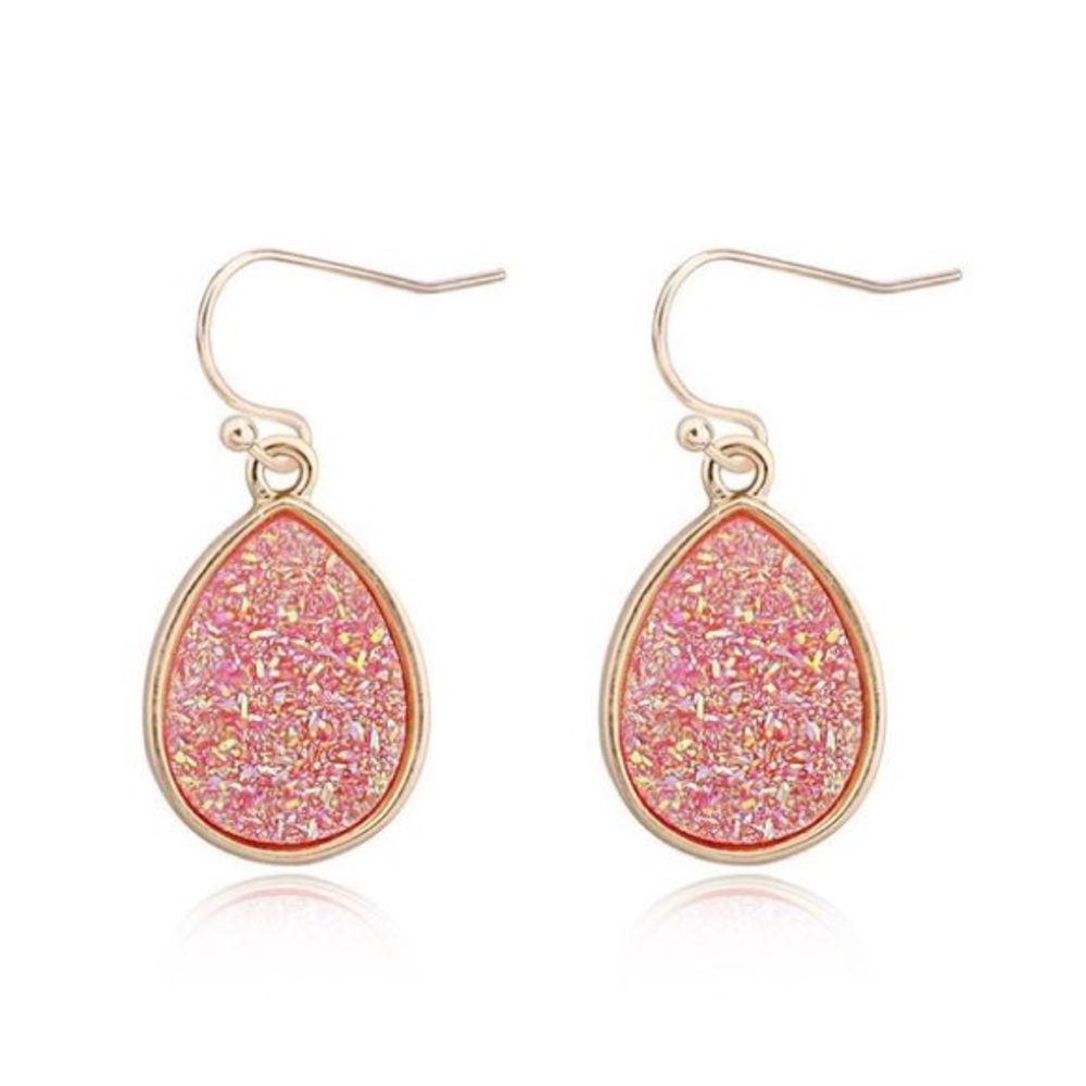 Druzzy Teardrop Drop Dangle pink  Earrings…